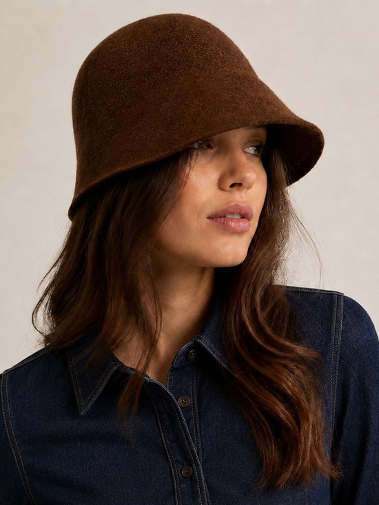 Accessories - Brown Wool Blend Cloche Bucket Hat Bell Shape